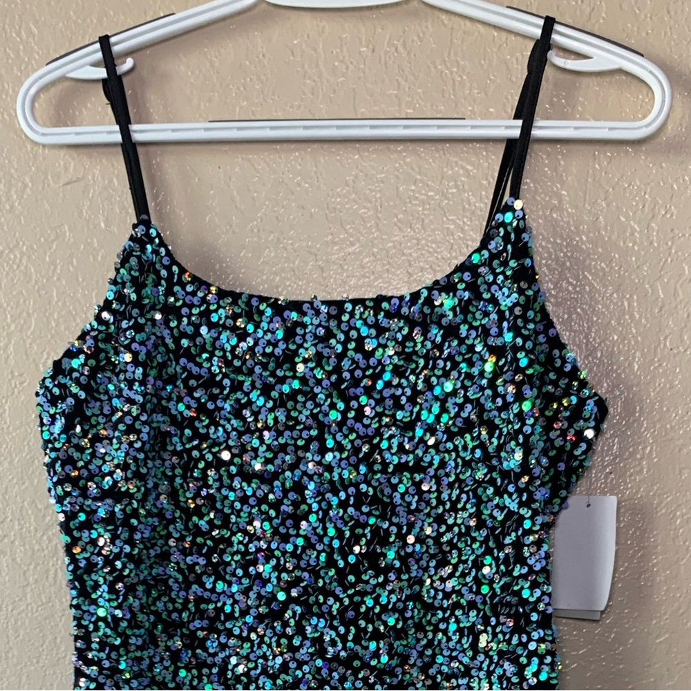 BP Blue Silver Dazzle Sequin Night Out Camisole HOCO Party Mini Dress Size M NWT - Picture 5 of 8
